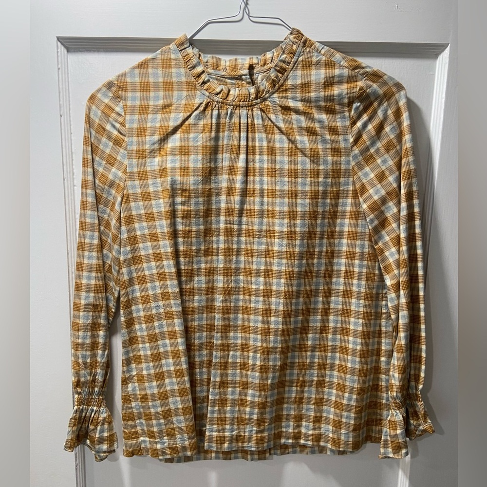 Doen cotton plaid button back top XS